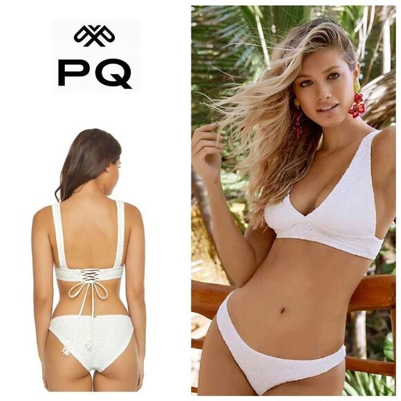 New. Pilyq white bikini set. S-bottom/D-cup top. Retails $149 - Picture 1 of 14